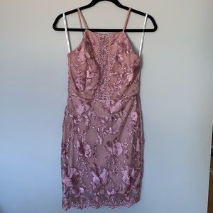 Papaya Purple Lace Floral Halter Bodycon Dress
